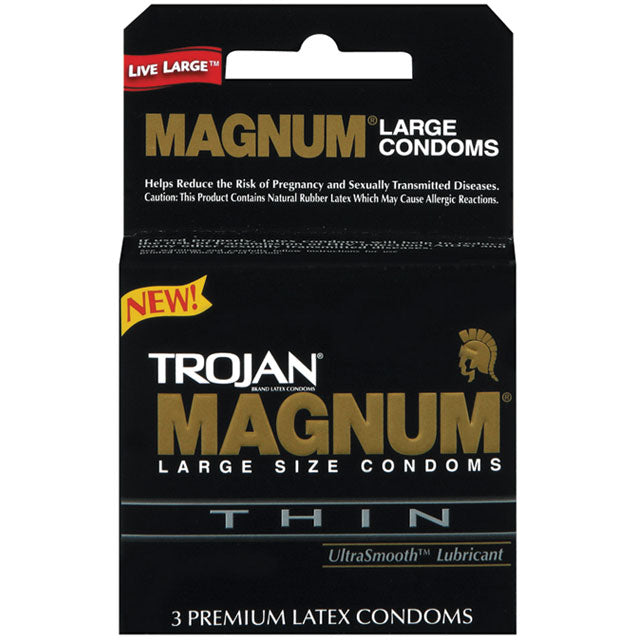 Trojan Magnum Thin Large Size Condoms with UltraSmooth Lubricant 3-Pack - Fantasies Boutique