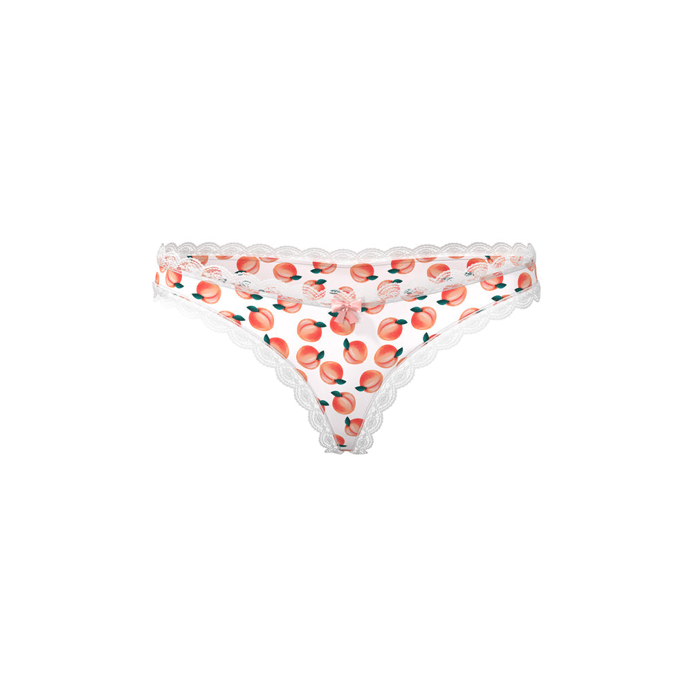 Magic Silk Sweet Treats Crotchless Thong with Lube Peach Queen Size
