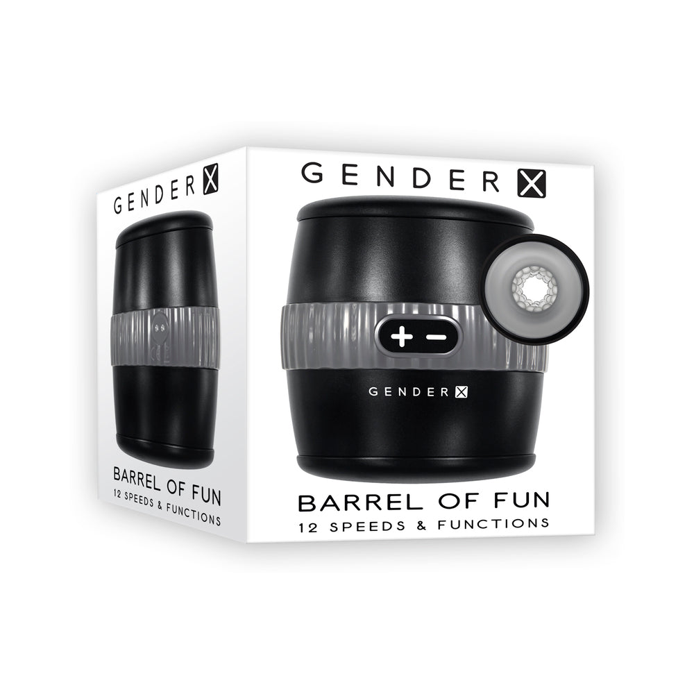 Gender X Barrel Of Fun Rechargeable Open-Ended Vibrating Stroker Black - Fantasies Boutique
