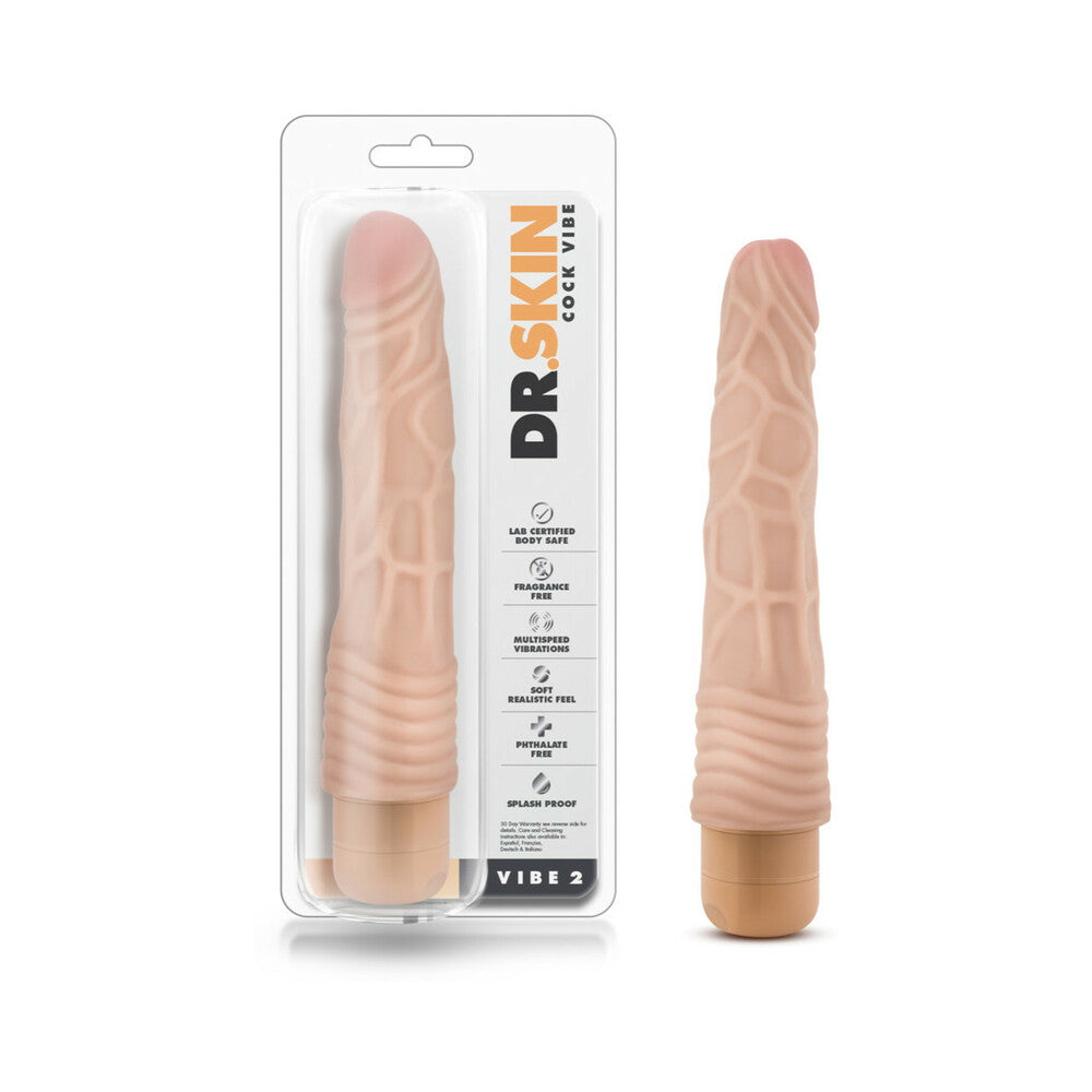Dr. Skin Vibe 2 Realistic 9 in. Vibrating Dildo Beige - Fantasies Boutique