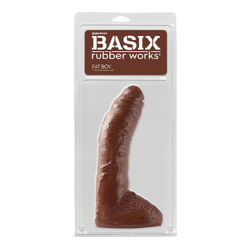 Basix Rubber Works Fat Boy 10 in. Dildo With Balls Brown - Fantasies Boutique