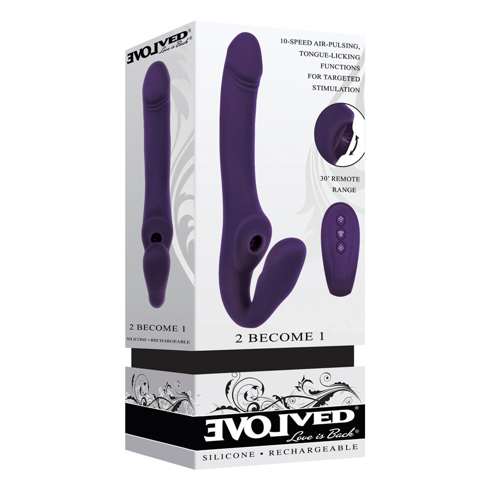 Evolved 2 Become 1 Rechargeable Remote-Controlled Silicone Strapless Strap-On With Suction Purple - Fantasies Boutique