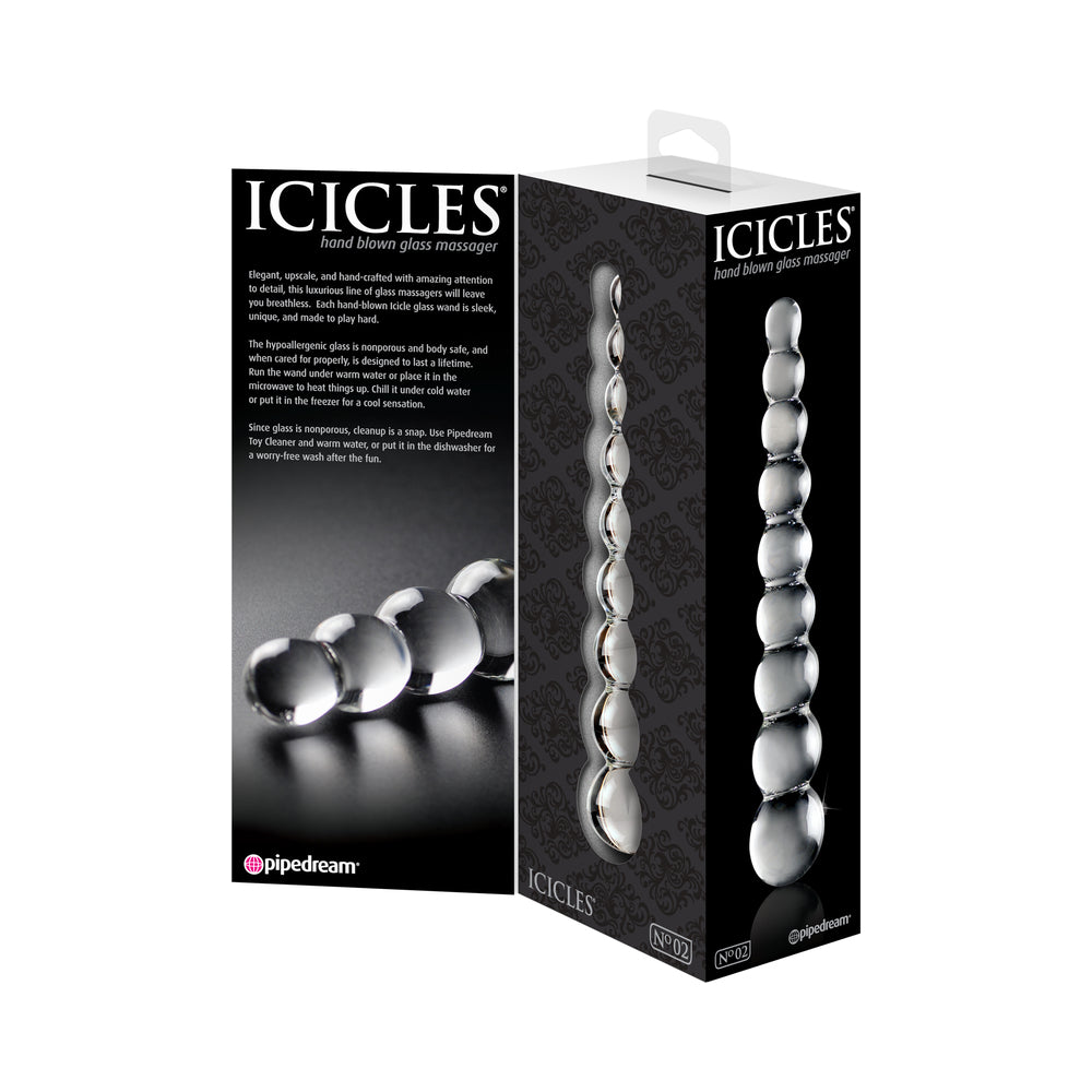 Icicles No. 2 Beaded 8.5 in. Glass Dildo Clear