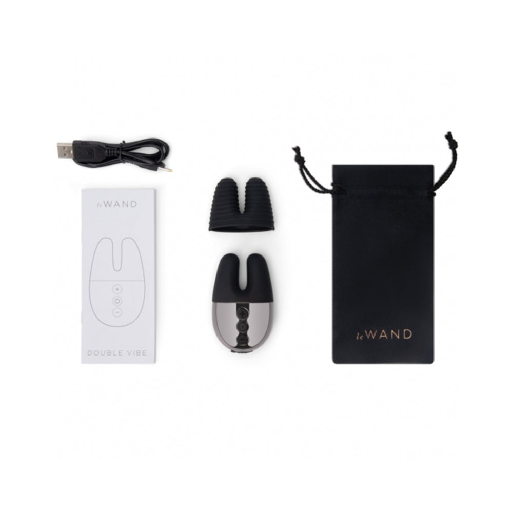 Le Wand Chrome Double Vibe Rechargeable Silicone Mini Vibrator Black - Fantasies Boutique