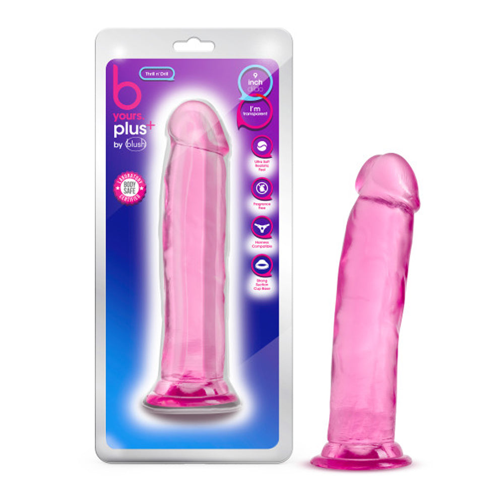 Blush B Yours Plus Thrill n' Drill 9 in. Dildo with Suction Cup Pink - Fantasies Boutique