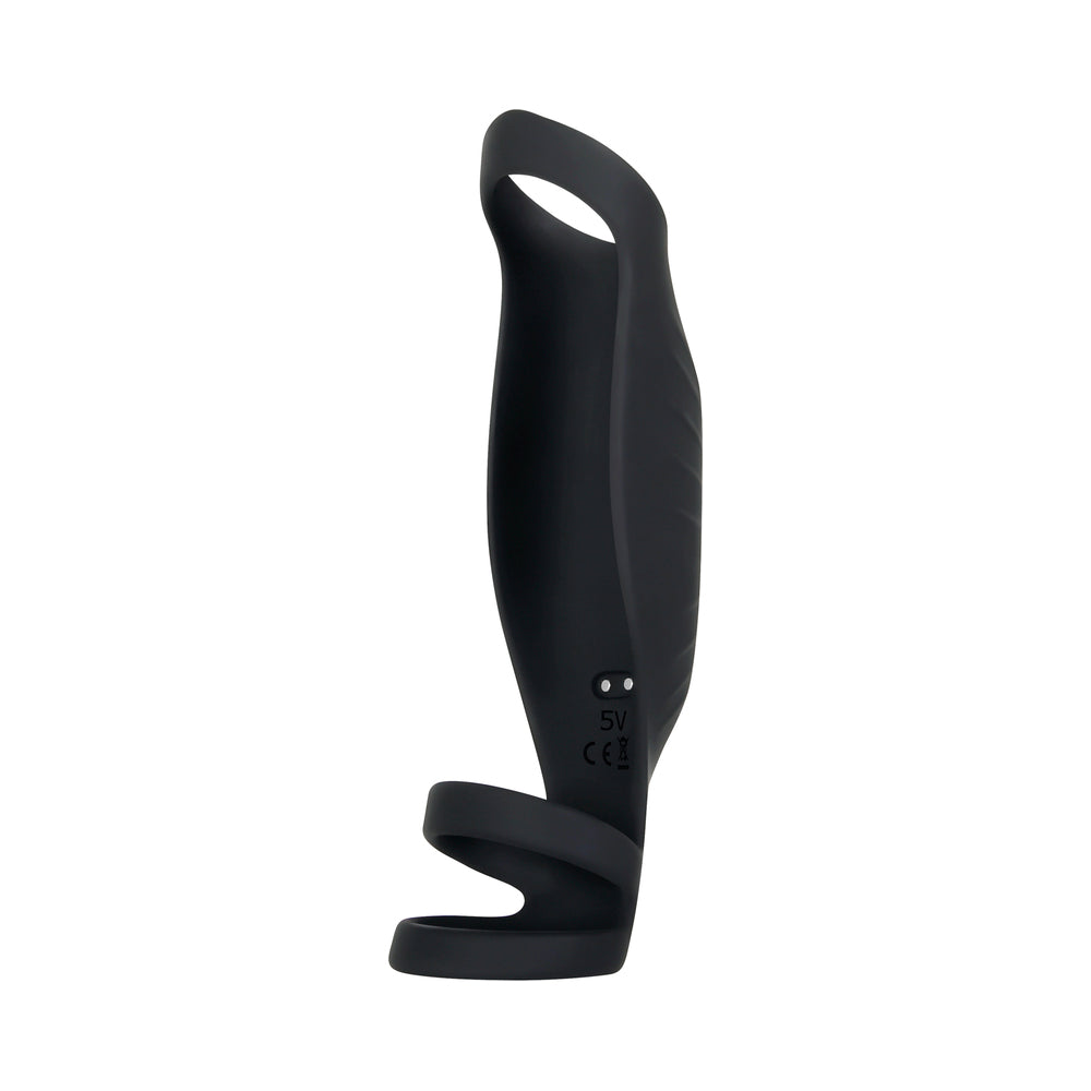Gender X Rocketeer Rechargeable Triple-Ring Vibrating Silicone Penis Sheath Black - Fantasies Boutique