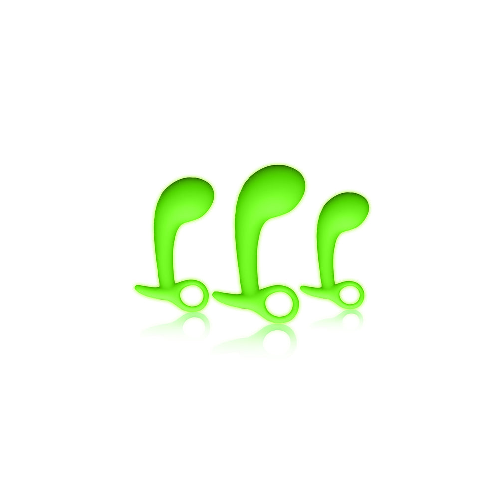 Ouch! Glow in the Dark Prostate Kit 3-Piece Anal Plug Set Neon Green - Fantasies Boutique