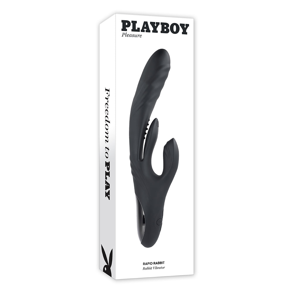 Playboy Rapid Rabbit Rechargeable Silicone Dual Stimulation Vibrator Black - Fantasies Boutique