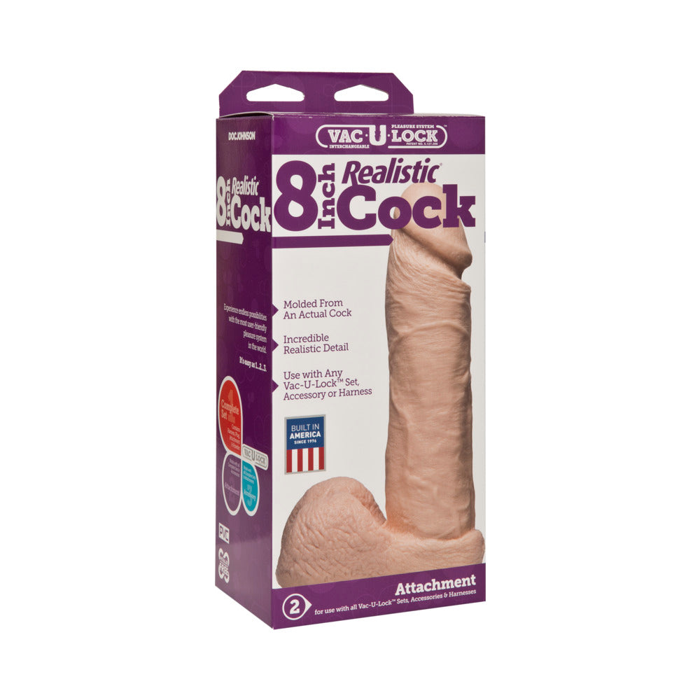 Vac-U-Lock - 8 Inch Realistic Cock White - Fantasies Boutique