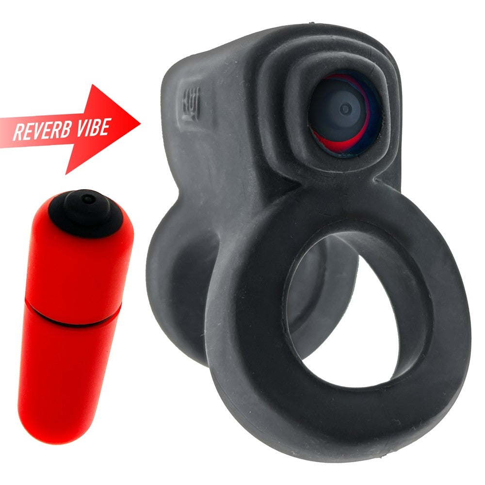 Hunkyjunk Revhammer Cock & Shaft Ring with Bullet Vibrator Tar Ice - Fantasies Boutique