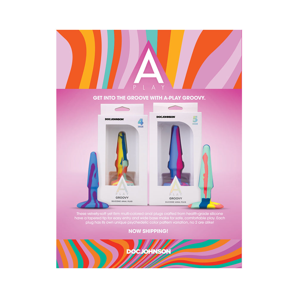 A-Play Groovy Silicone Anal Plug 5 in. Multi-Colored, Yellow - Fantasies Boutique