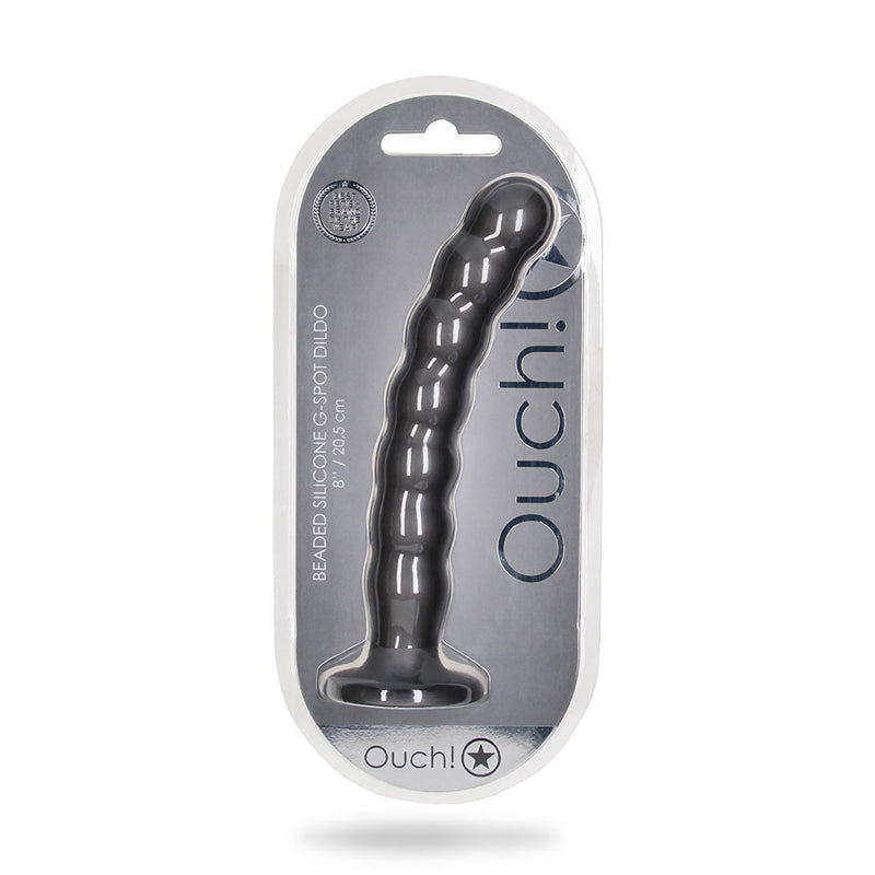 Ouch! Beaded Silicone 8 in. G-Spot Dildo Gunmetal - Fantasies Boutique
