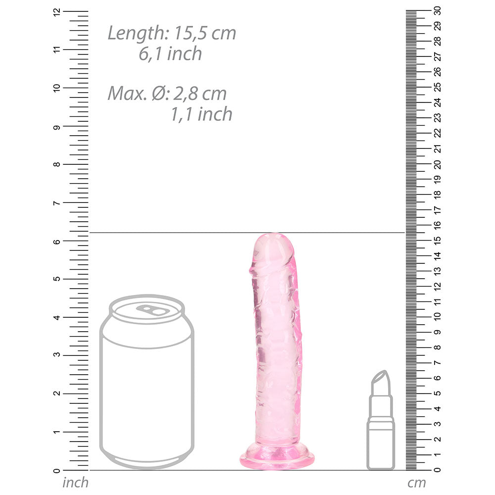 RealRock Crystal Clear Straight 6 in. Dildo Without Balls Pink - Fantasies Boutique