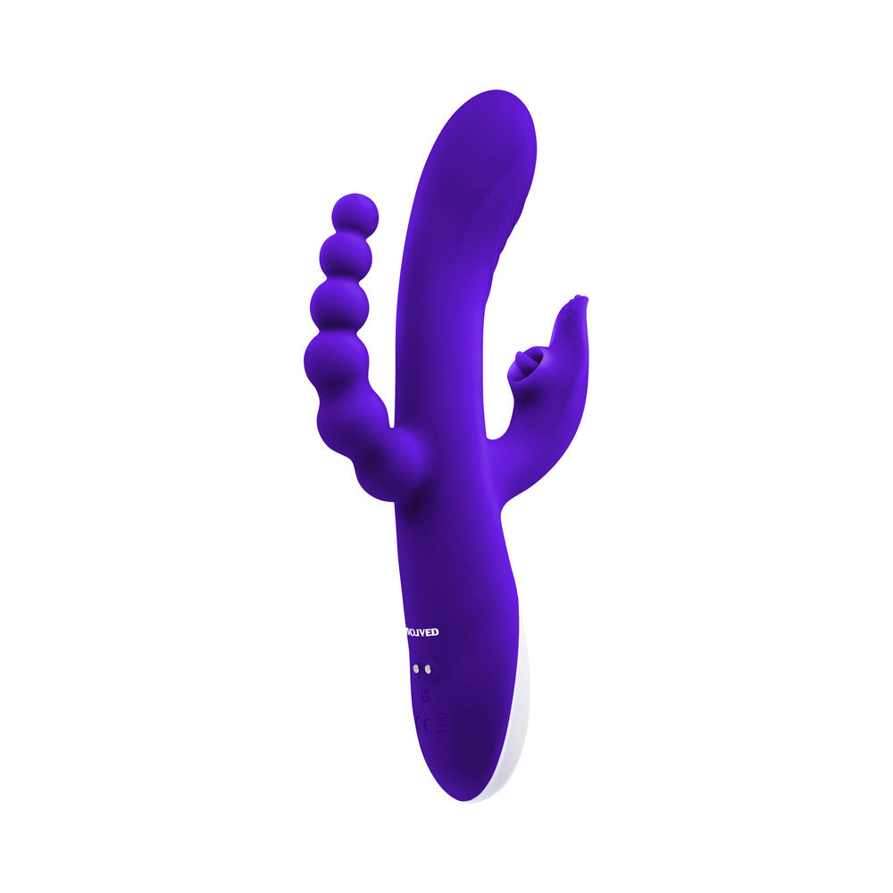Evolved Lick Me Rechargeable Dual Entry Triple Stimulation Silicone Vibrator Purple - Fantasies Boutique