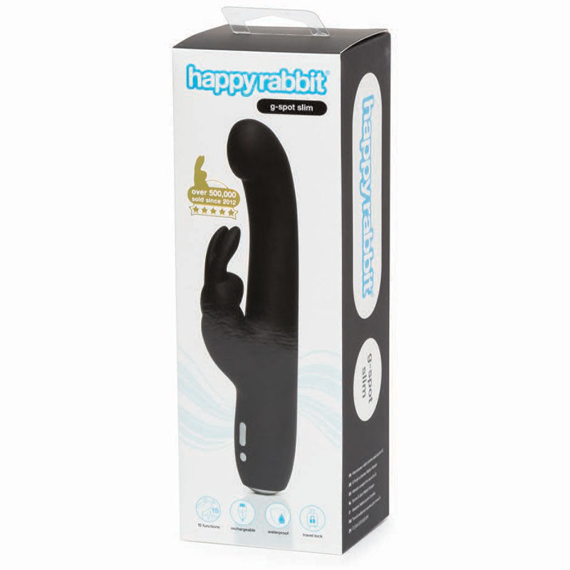 Happy Rabbit G-Spot Slim Rechargeable Silicone Slimline Rabbit Vibrator Black - Fantasies Boutique