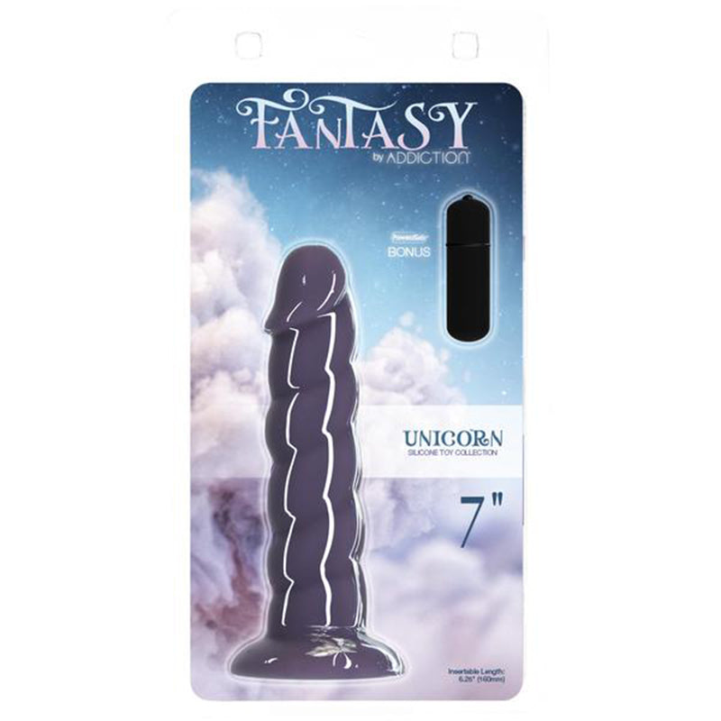 Addiction Unicorn Fantasy Dong 7 in. Purple With PowerBullet - Fantasies Boutique