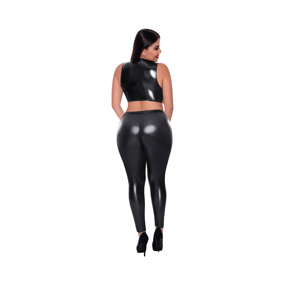 Magic Silk Liquid Onyx Open Vest & Leggings Black Queen - Fantasies Boutique