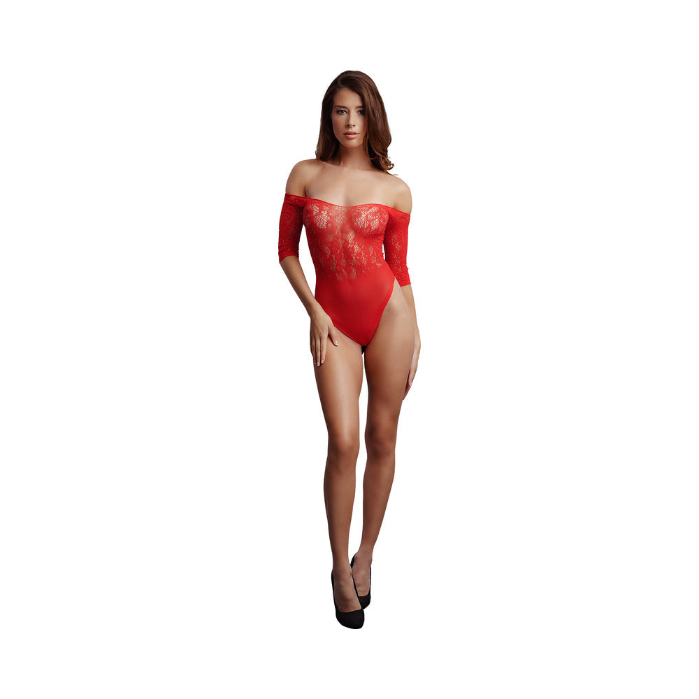 Le Desir Crotchless Rhinestone Teddy Red O/S - Fantasies Boutique