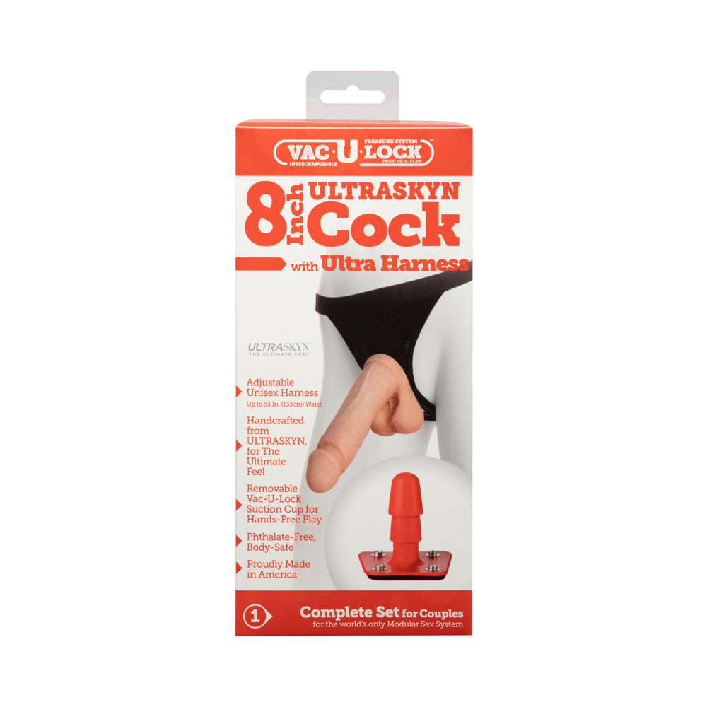Vac-U-Lock - 8-Inch ULTRASKYN Cock - With Ultra Harness White - Fantasies Boutique