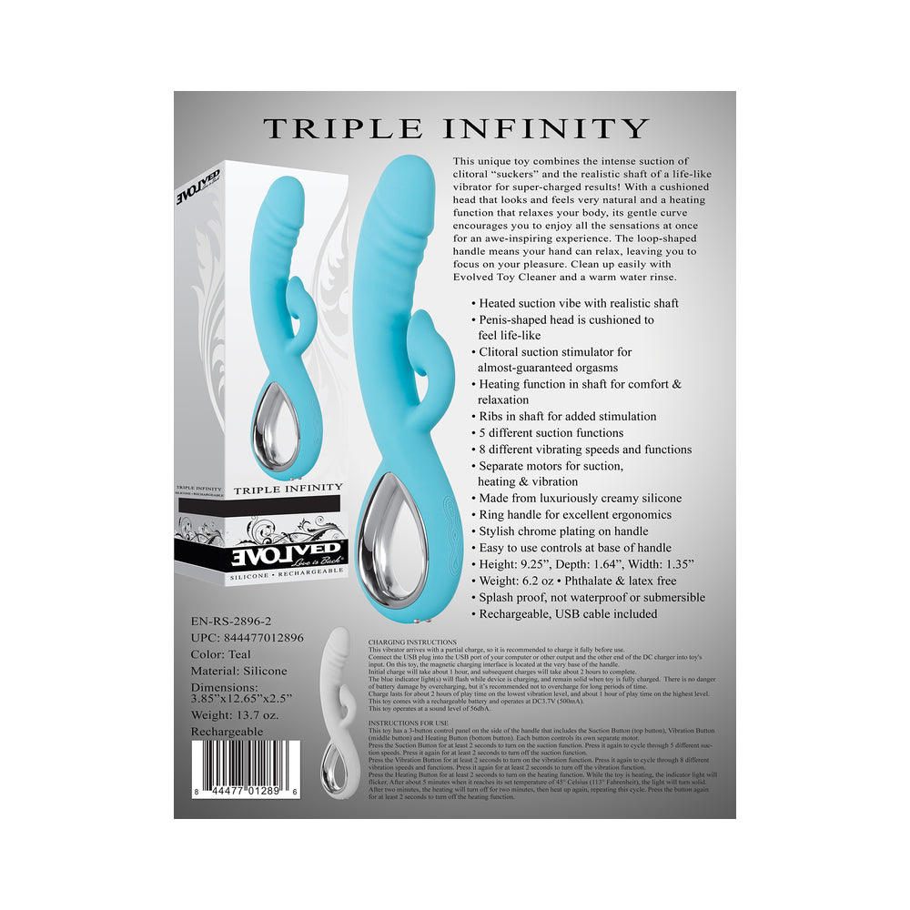 Evolved Triple Infinity Rechargeable Heating Suction Silicone Dual Stimulator Blue - Fantasies Boutique