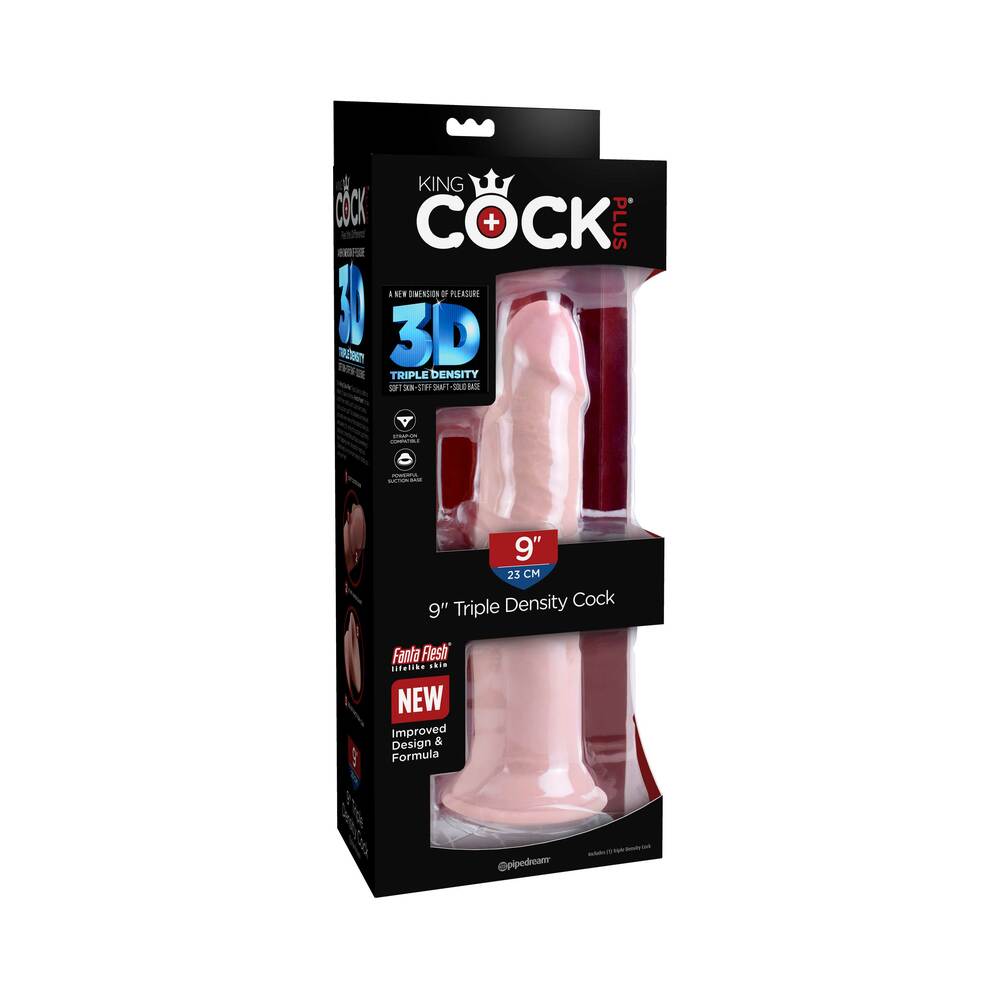 King Cock Plus 9 in. Triple Density Cock Realistic Dildo With Suction Cup Beige - Fantasies Boutique
