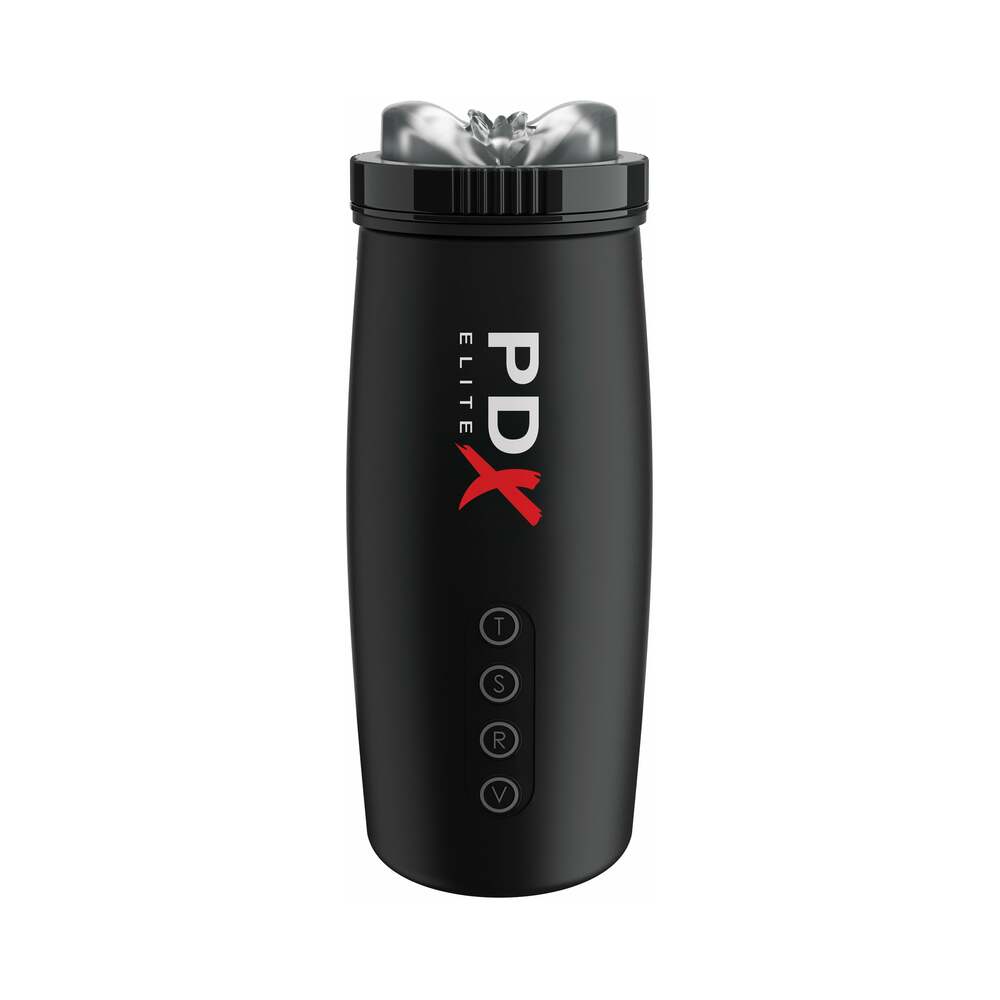 PDX Elite Motobator 2 Rechargeable Thrusting Vibrating Masturbator Clear/Black - Fantasies Boutique