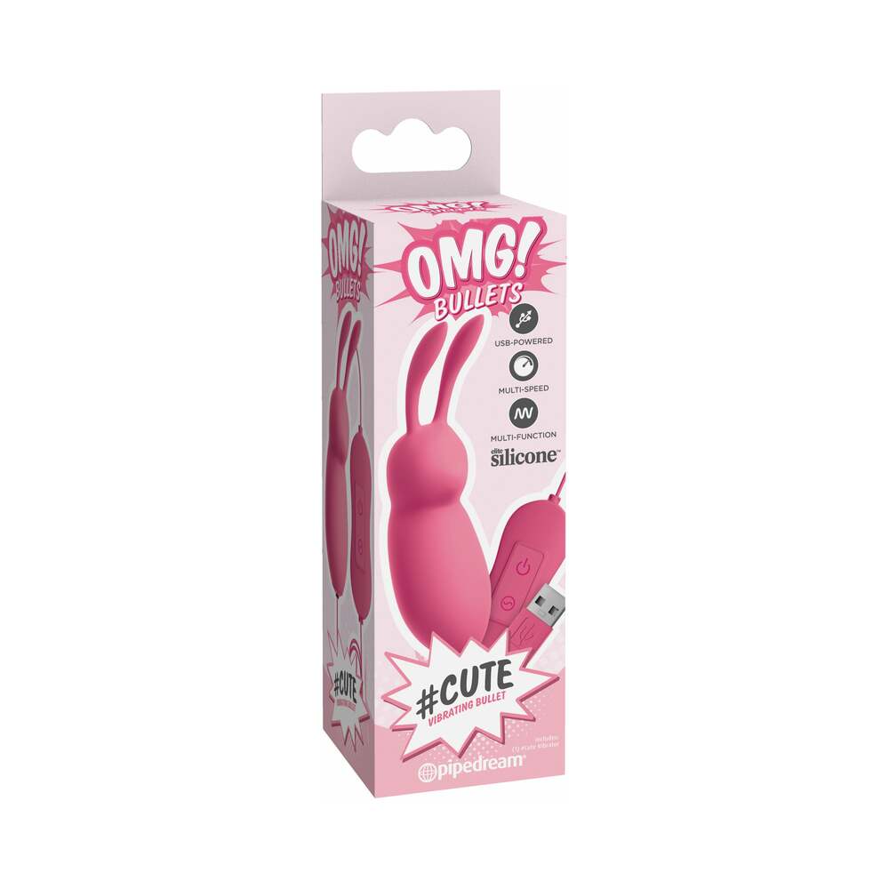 Pipedream OMG! Bullets #Cute USB-Powered Silicone Vibrating Bullet With Ears Pink - Fantasies Boutique