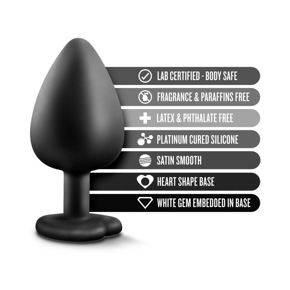Blush Temptasia Bling Anal Plug with Heart-Shaped Gem Base Large Black - Fantasies Boutique
