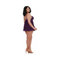 Dreamgirl Stretch Mesh and Lace Babydoll Plum Queen 1X Hanging - Fantasies Boutique