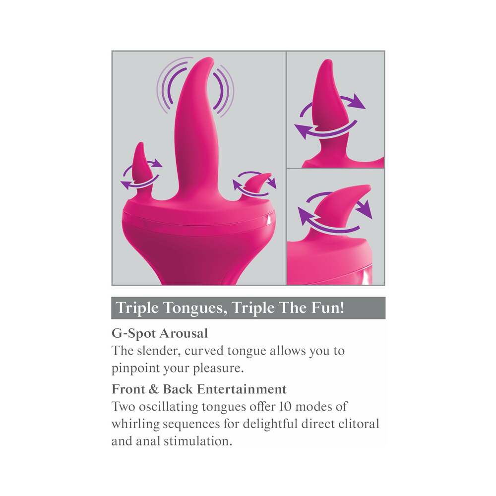 3Some Holey Trinity Triple Tongue Vibrator Rechargeable Silicone Red - Fantasies Boutique