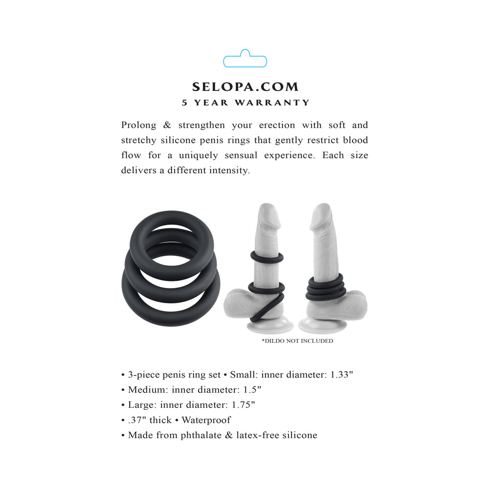 Selopa 3 Ring Circus Cock Ring Set Silicone Black - Fantasies Boutique