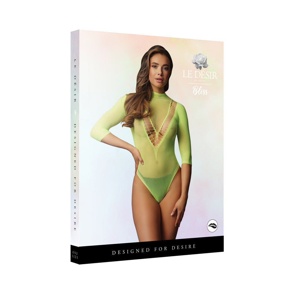 Le Desir Bliss Short Sleeve Fishnet Teddy Green O/S - Fantasies Boutique