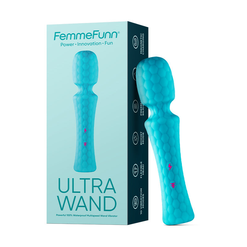 FemmeFunn Ultra Wand Rechargeable Flexible Textured Silicone Vibrator Turquoise - Fantasies Boutique