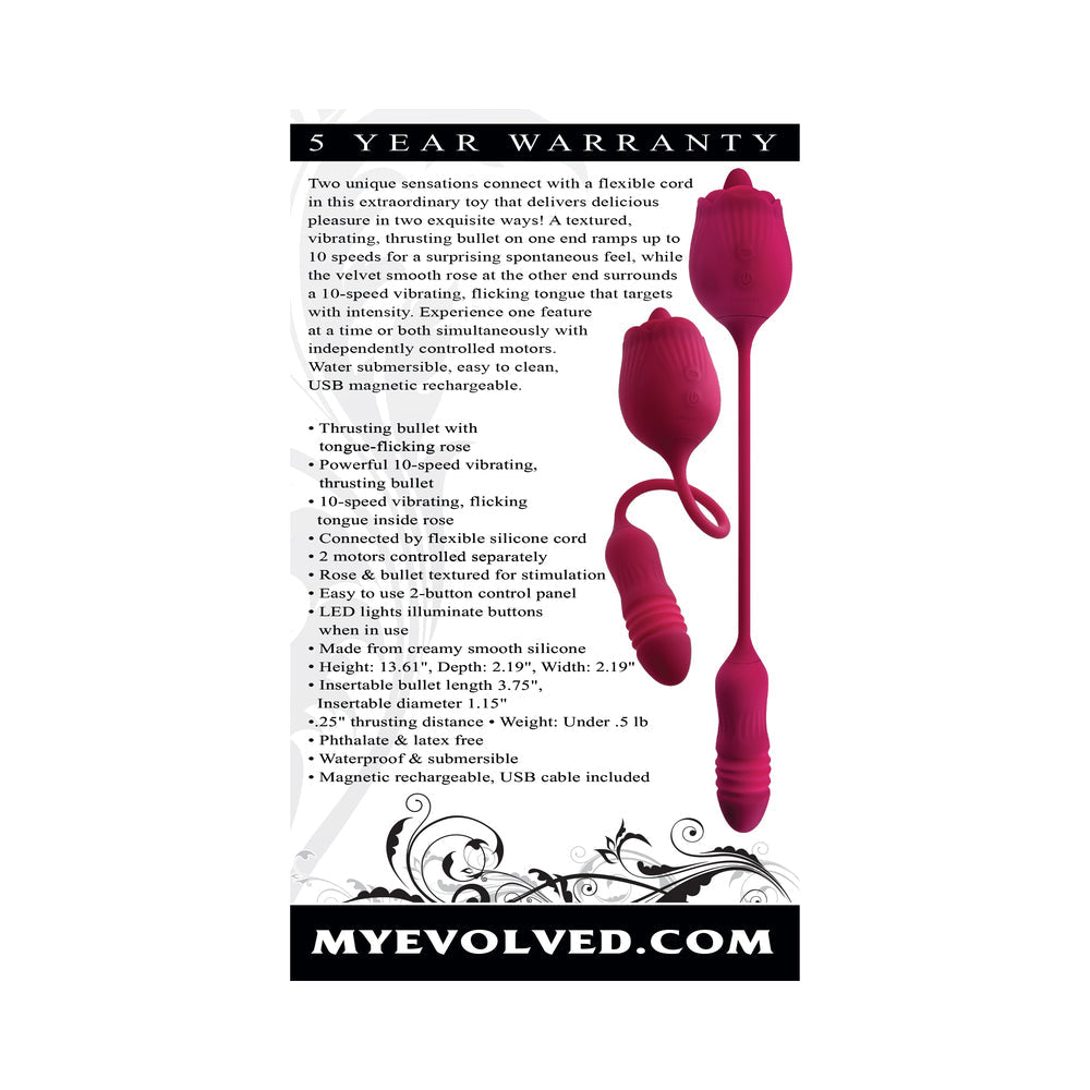 Evolved Wild Rose Rechargeable Dual-Ended Silicone Thrusting Egg & Flicking Tongue Vibrator Red - Fantasies Boutique