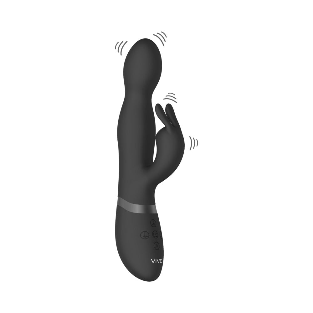VIVE NIVA Rechargeable 360° Rotating Silicone Rabbit Vibrator Black - Fantasies Boutique