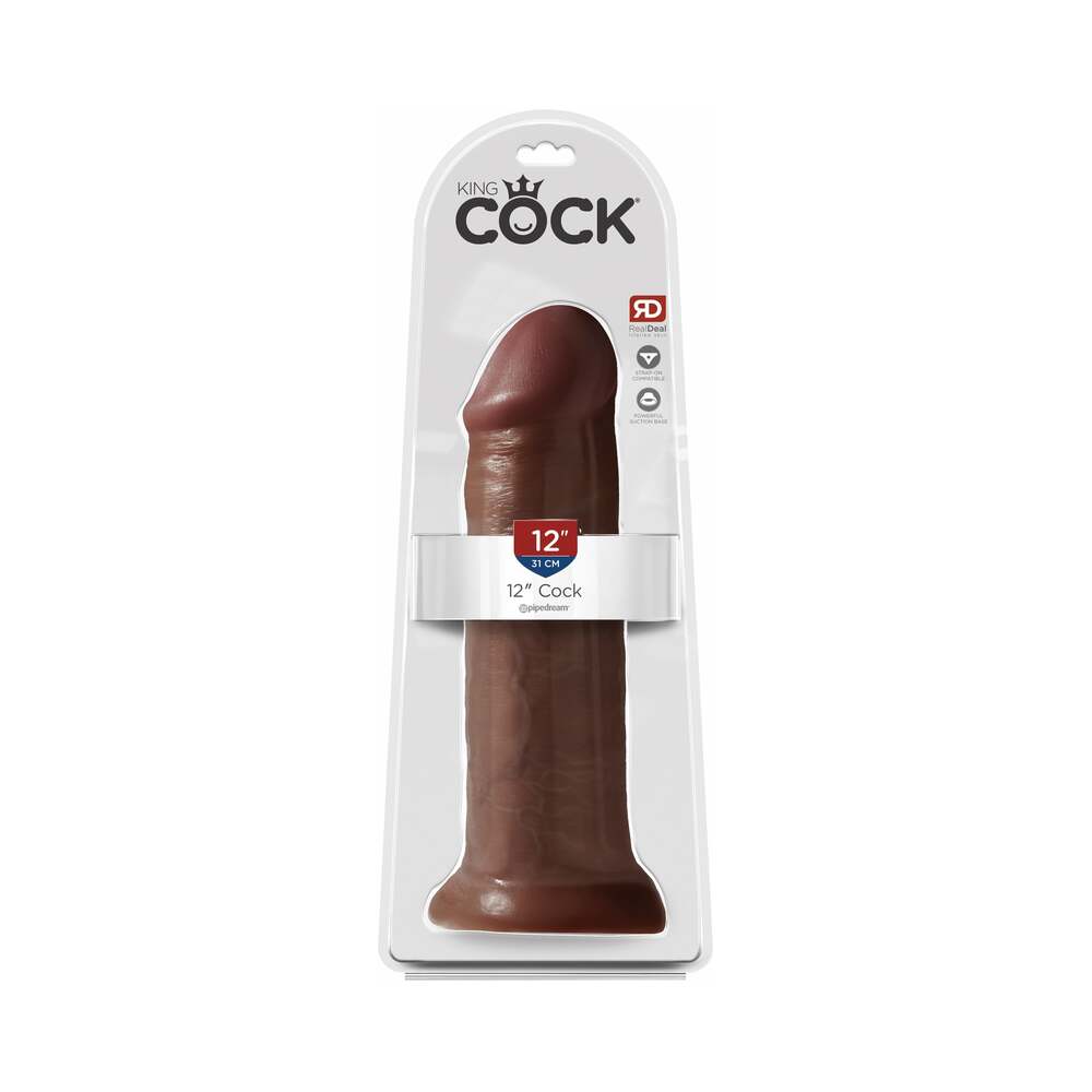 King Cock 12 in. Cock Realistic Dildo With Suction Cup Brown - Fantasies Boutique