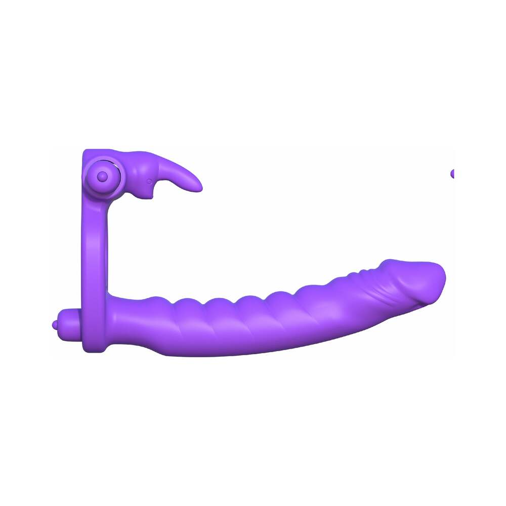 Fantasy C-Ringz Double Penetrator Vibrating Rabbit Dual Entry Cockring Purple - Fantasies Boutique