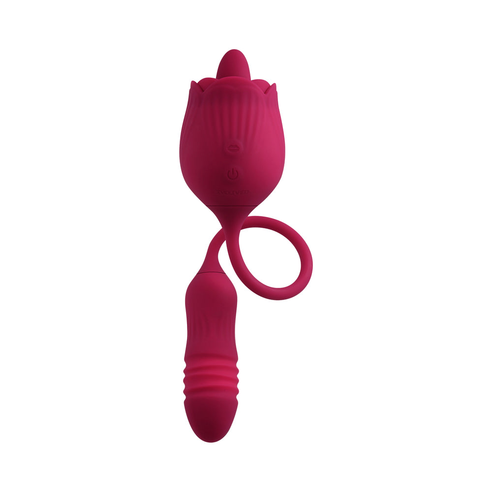 Evolved Wild Rose Rechargeable Dual-Ended Silicone Thrusting Egg & Flicking Tongue Vibrator Red - Fantasies Boutique