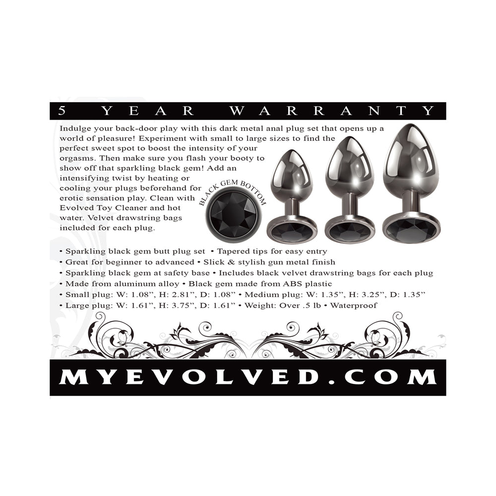 Evolved Black Gem Anal Plug 3-Piece Set - Fantasies Boutique
