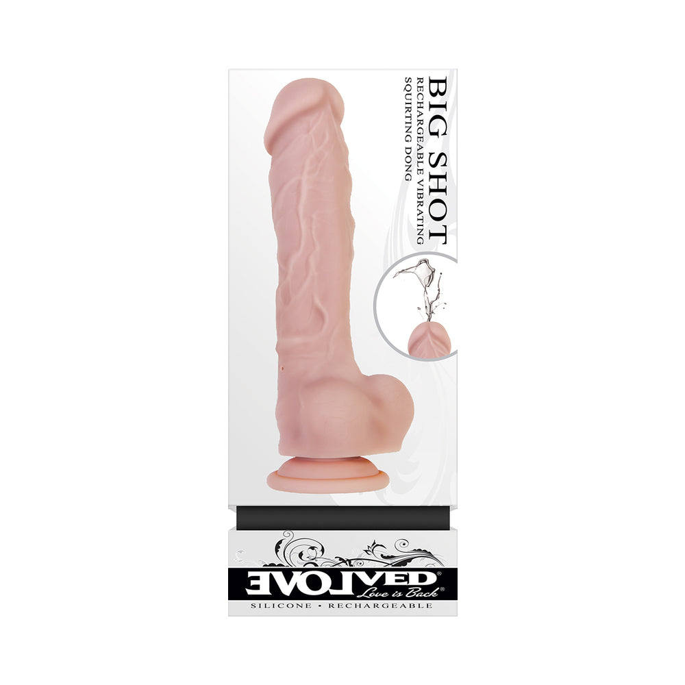 Evolved Big Shot Rechargeable Vibrating 8 in. Silicone Squirting Dildo Beige - Fantasies Boutique