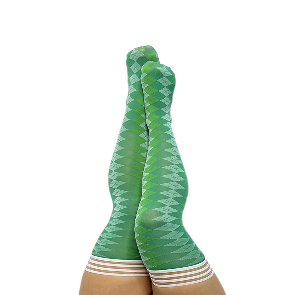 Kixies Golf Collection Par 4 Argyle Thigh-High Green Size C - Fantasies Boutique