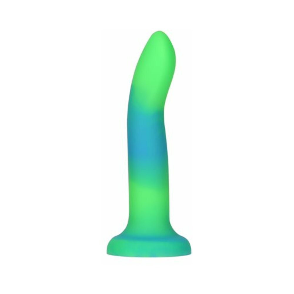 Addiction Rave Bendable 8 in. Silicone Dildo Glow in the Dark Blue Green - Fantasies Boutique