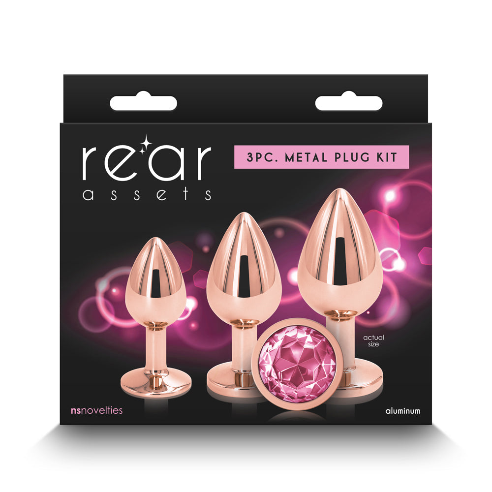 Rear Assets 3-Piece Metal Plug Kit Rose Gold/Pink - Fantasies Boutique