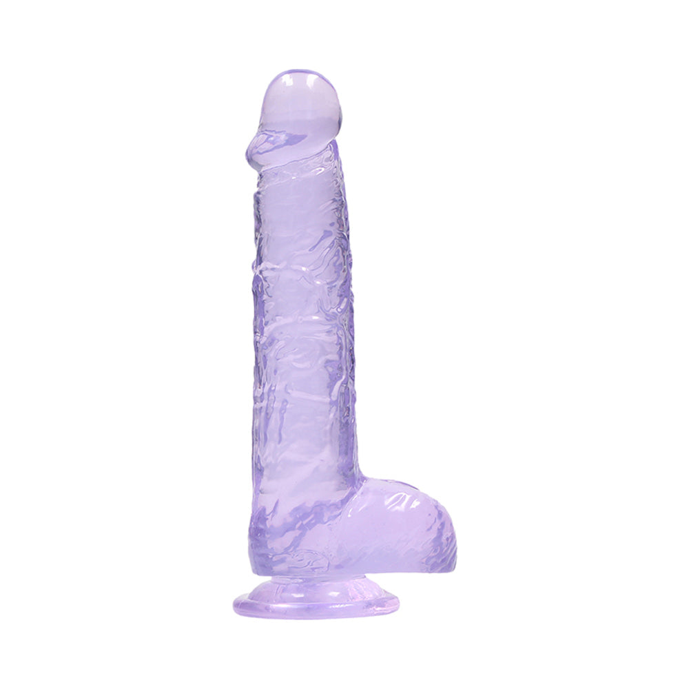 RealRock Crystal Clear Realistic 6 in. Dildo With Balls and Suction Cup Purple - Fantasies Boutique