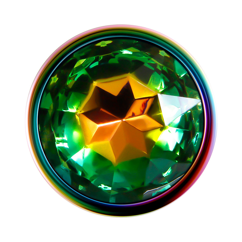 Evolved Rainbow Metal Anal Plug With Rainbow Gemstone Base Small - Fantasies Boutique