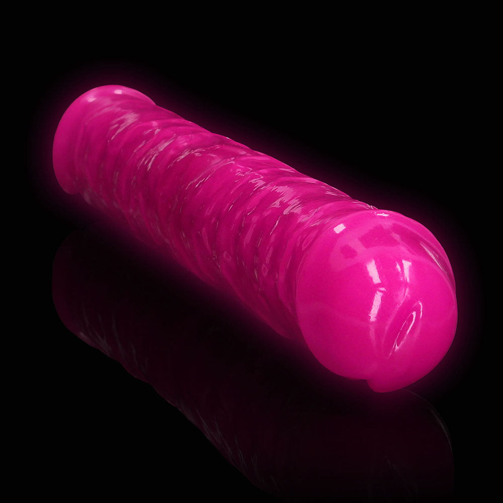 RealRock Glow in the Dark Double Dong 15 in. Dual-Ended Dildo Neon Pink - Fantasies Boutique