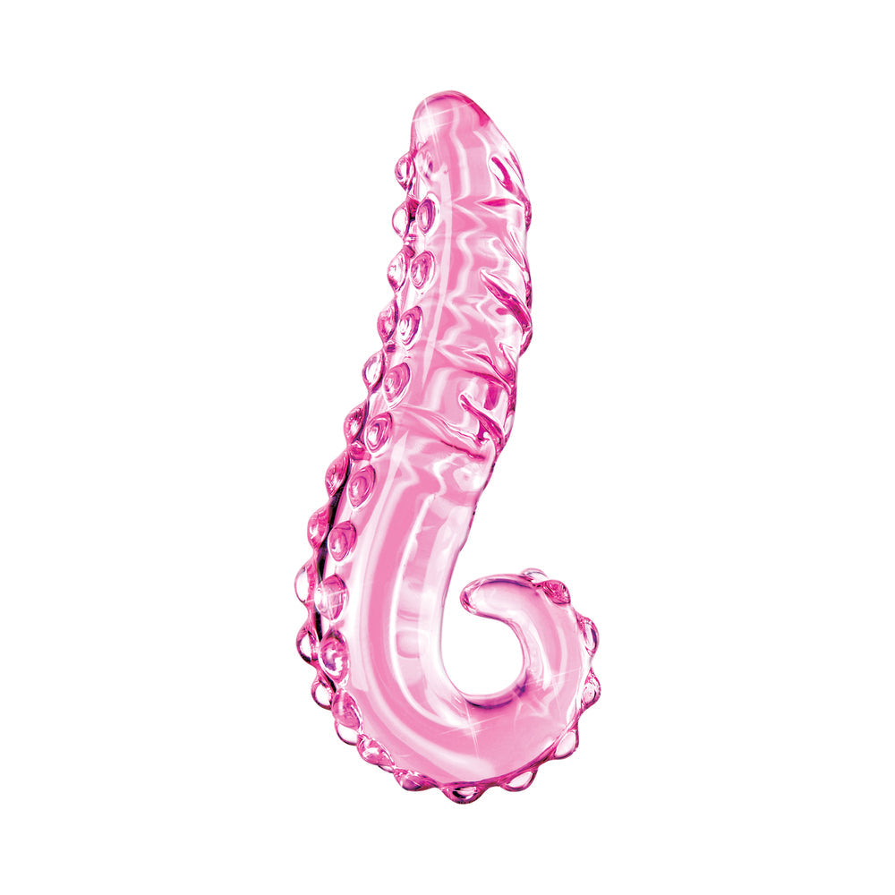 Icicles No. 24 Curved Textured 6 in. Glass Dildo With Handle Pink - Fantasies Boutique
