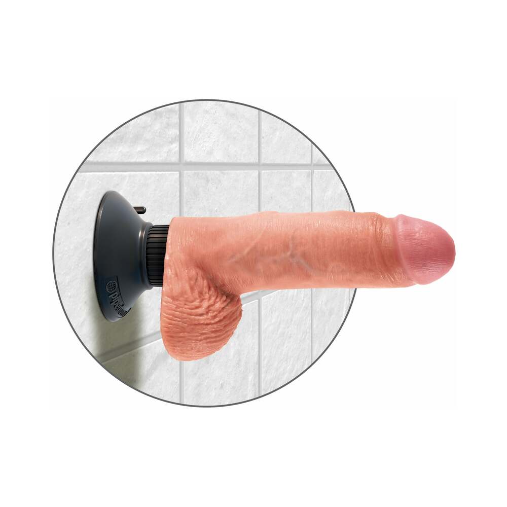 King Cock 7 in. Vibrating Cock With Balls Poseable Suction Cup Dildo Beige - Fantasies Boutique