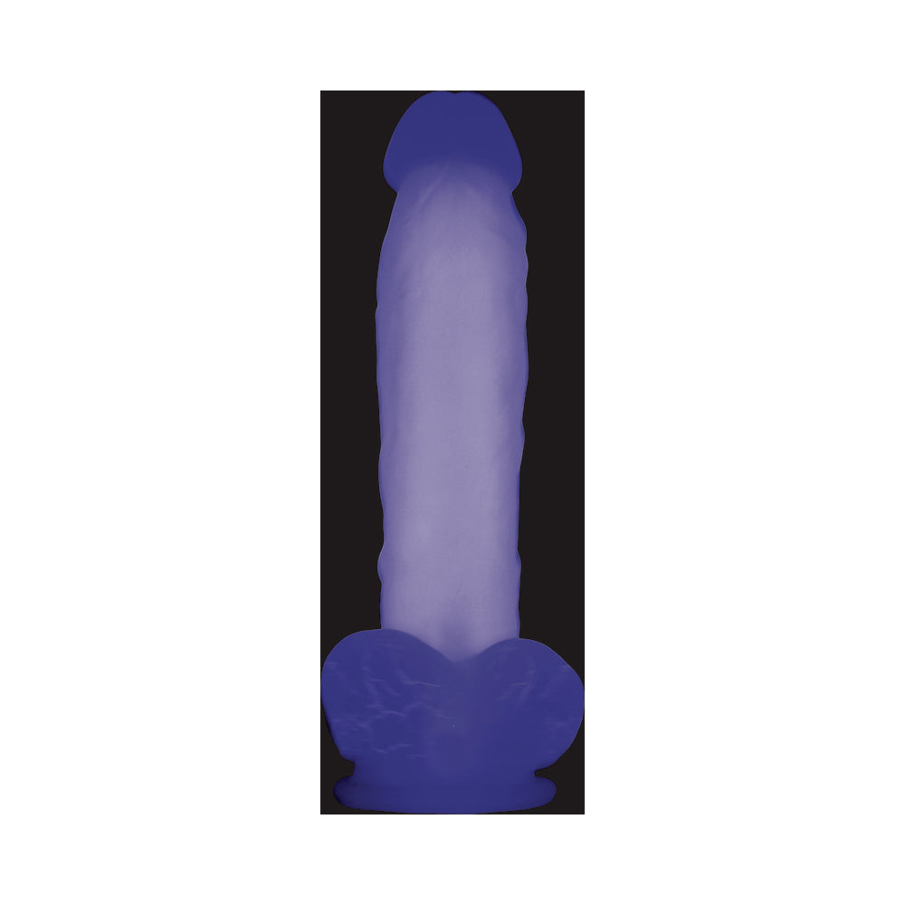 Evolved Luminous Poseable Glow in the Dark 8 in. Dildo With Balls Clear/Purple - Fantasies Boutique