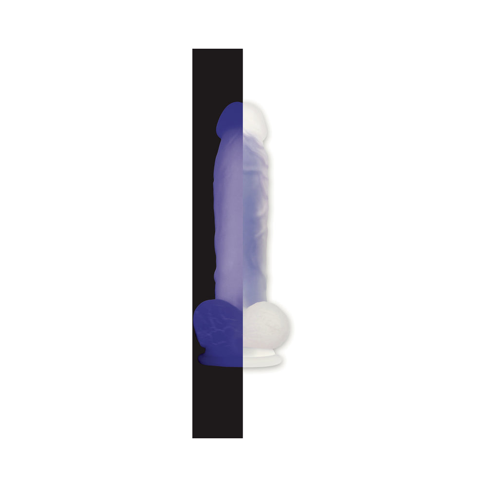 Evolved Luminous Poseable Glow in the Dark 8 in. Dildo With Balls Clear/Purple - Fantasies Boutique